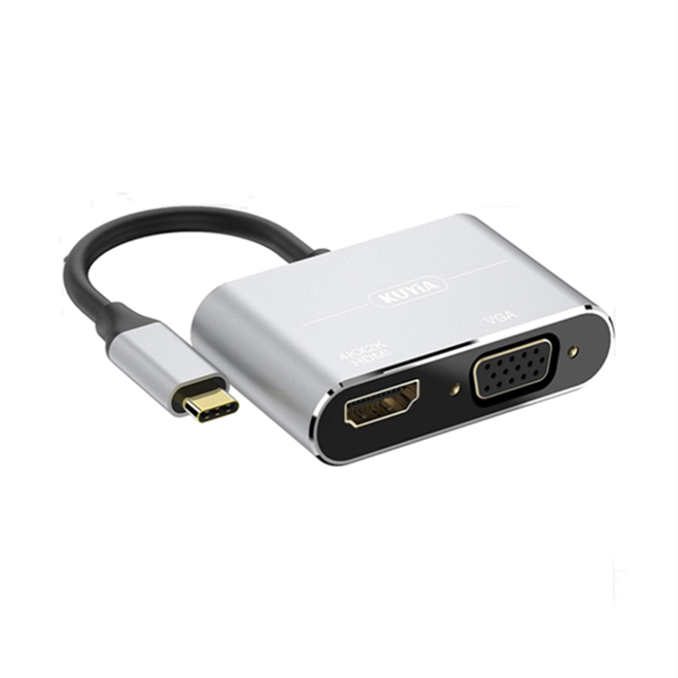KUYiA 2 in 1 USB 3.1 Type-C to VGA and HDMI Adapter Converter Hub Compatible with MacBook iPad Pro